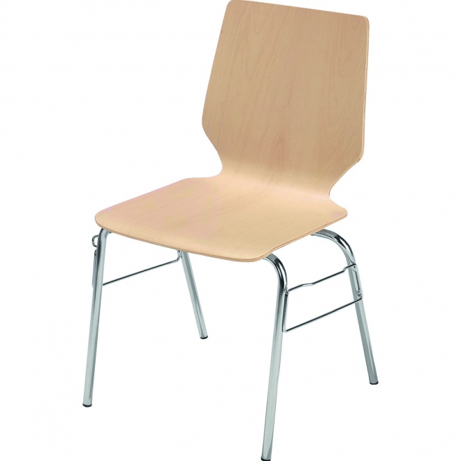 Holz-Schalenstuhl, Gestell 4-Fuß, Chrom,